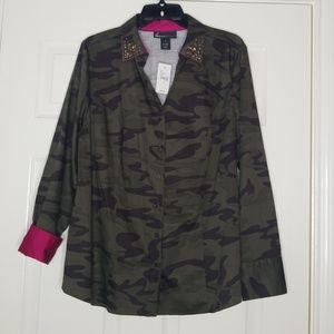 Lane Bryant NWT Camo Jeweled Button up Blouse 16